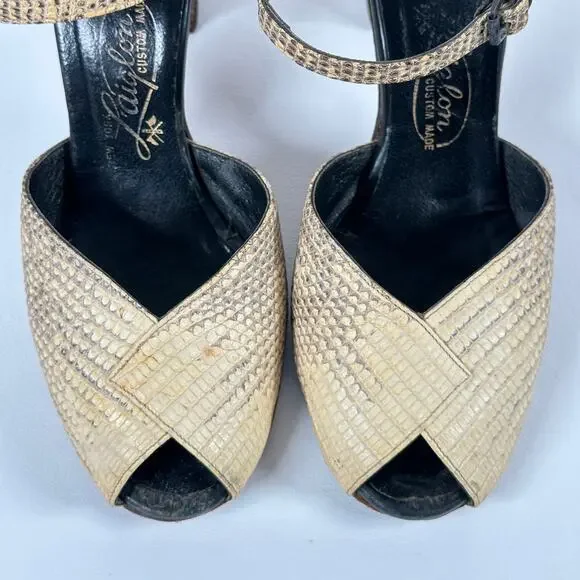 Vintage 1950s Reptile Peep-Toe Sandals by L'aiglon Custom Made Size 6.5 N - Picture 3 of 10